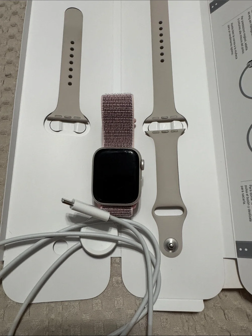 Series 7 - 41 MM Apple Watch with Mauve Pink Nylon Loop & Light Beige Spare Band